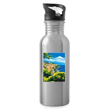 Sorrente Italie Voyage Affiche Souvenir Peinture WPA - Gourde avec paille intégrée - argent clair - Droite