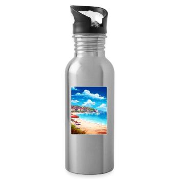 French Riviera France Travel Poster Souvenir WPA - Water bottle with straw - silver - Right