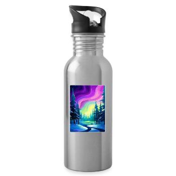 Northern Lights Aurora Borealis Iceland Travel WPA - Water bottle with straw - silver - Right