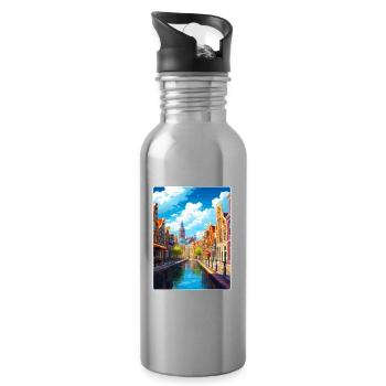 Amsterdam Netherlands Travel Poster Souvenir WPA - Water bottle with straw - silver - Right