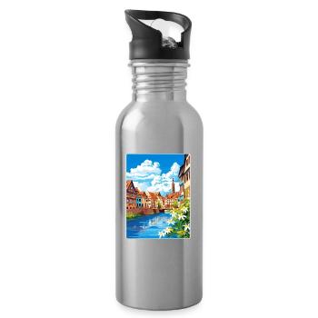 Strasbourg France Travel Poster Souvenir Paint WPA - Water bottle with straw - silver - Right