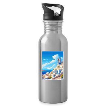 Santorin Grèce Grec Voyage Poster Souvenir WPA - Gourde avec paille intégrée - argent clair - Droite