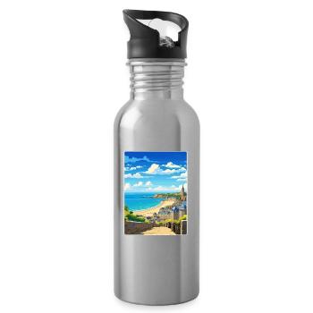 Saint Malo Frankreich Reise Poster Souvenir Farbe WPA - Trinkflasche mit integriertem Trinkhalm - Lightsilver - Rechts