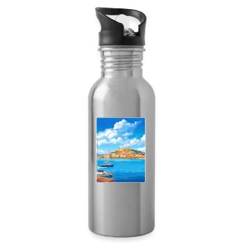 Saint Tropez France Vintage Travel Poster Souvenir - Water bottle with straw - silver - Right