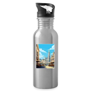 Brussels Belgium Travel Poster Souvenir Paint WPA - Water bottle with straw - silver - Right