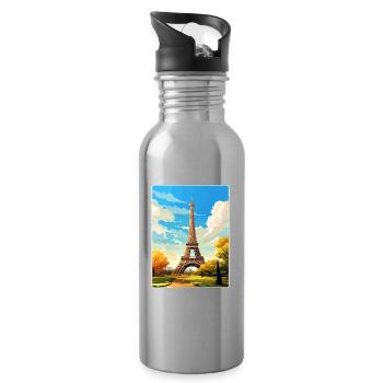 Paris France Travel Poster Souvenir Postcard Paint - Water bottle with straw - silver - Right