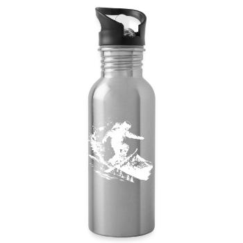 Snowboarder Drawing - Water bottle with straw - silver - Right