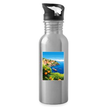 Sorrente Italie Voyage Affiche Souvenir Peinture WPA - Gourde avec paille intégrée - argent clair - Droite
