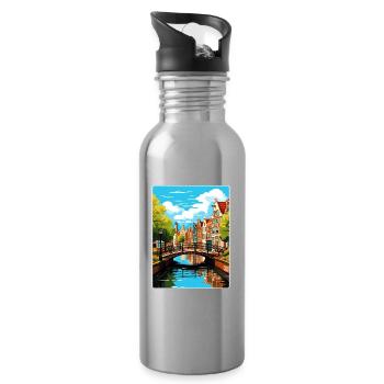 Amsterdam Netherlands Travel Poster Souvenir WPA - Water bottle with straw - silver - Right