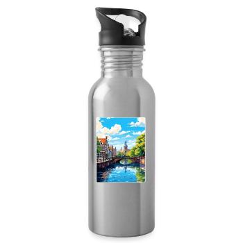 Amsterdam Netherlands Travel Poster Souvenir WPA - Water bottle with straw - silver - Right