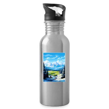 French Alps France Travel Poster Souvenir Paint WP - Water bottle with straw - silver - Right