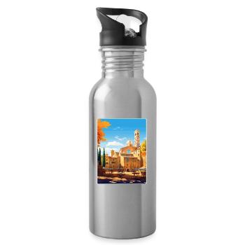 Volterra Italy Travel Poster Souvenir Painting WPA - Water bottle with straw - silver - Right