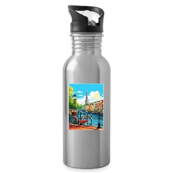 Amsterdam Netherlands Travel Poster Souvenir WPA - Water bottle with straw - silver - Right