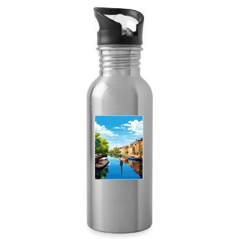 Aarhus Dänemark Reise Poster Souvenir Malerei WPA - Trinkflasche mit integriertem Trinkhalm - Lightsilver - Rechts
