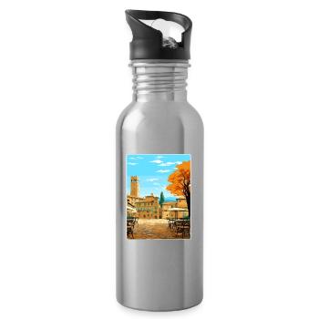 Volterra Italy Travel Poster Souvenir Painting WPA - Water bottle with straw - silver - Right