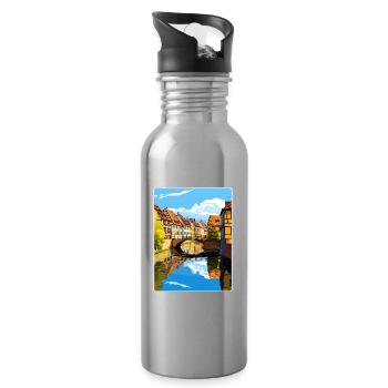 Colmar Frankreich Reise Poster Souvenir Malerei WPA - Trinkflasche mit integriertem Trinkhalm - Lightsilver - Rechts