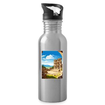 Éphèse Turquie Voyage Affiche Peinture Souvenir WPA - Gourde avec paille intégrée - argent clair - Droite
