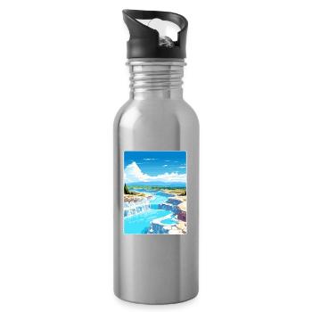 Pamukkale Travel Poster Souvenir Postcard Painting - Water bottle with straw - silver - Right