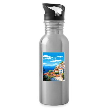 Hydra Griechenland Reise Poster Souvenir Postkarte Farbe - Trinkflasche mit integriertem Trinkhalm - Lightsilver - Rechts