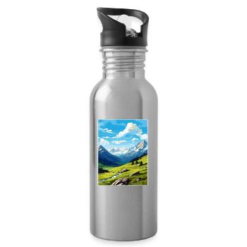 Stilfser Joch Italien Reise Poster Souvenir Malerei WPA - Trinkflasche mit integriertem Trinkhalm - Lightsilver - Rechts