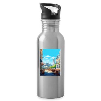 Brussels Belgium Travel Poster Souvenir Paint WPA - Water bottle with straw - silver - Right