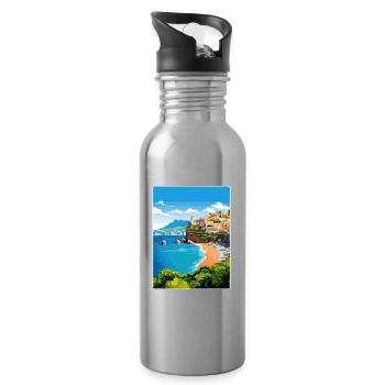 Amalfi Italy Travel Poster Souvenir Postcard Paint - Water bottle with straw - silver - Right
