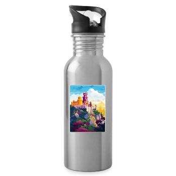 Sintra Portugal Affiche de voyage Peinture Souvenir WPA - Gourde avec paille intégrée - argent clair - Droite