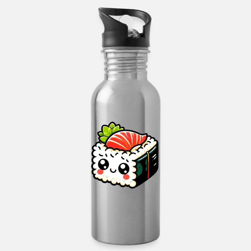 Sushi - Trinkflasche mit integriertem Trinkhalm - Lightsilver