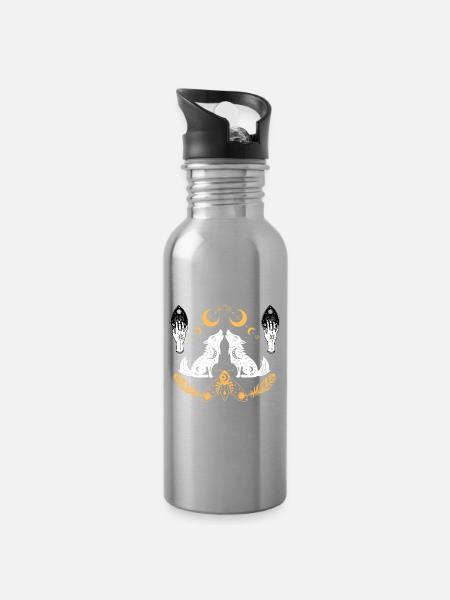 Lunar Wolves Emblem - Water bottle with straw - silver
