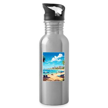Cala Milor Spanien Reise Poster Souvenir Farbe WPA - Trinkflasche mit integriertem Trinkhalm - Lightsilver - Rechts