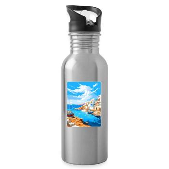 Folegandros Griechenland Reise Poster Souvenir Farbe WP - Trinkflasche mit integriertem Trinkhalm - Lightsilver - Rechts
