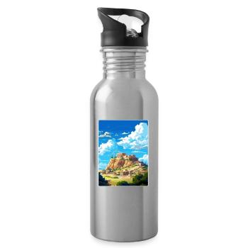Athens Greece Travel Poster Souvenir Painting WPA - Water bottle with straw - silver - Right