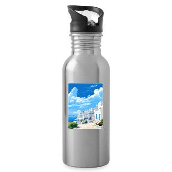 Mykonos Grèce Affiche de voyage Peinture Souvenir WPA - Gourde avec paille intégrée - argent clair - Droite