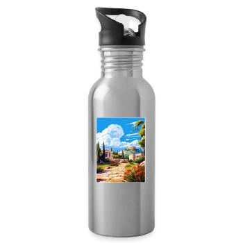 Grèce Voyage Affiche Souvenir Peinture WPA - Gourde avec paille intégrée - argent clair - Droite