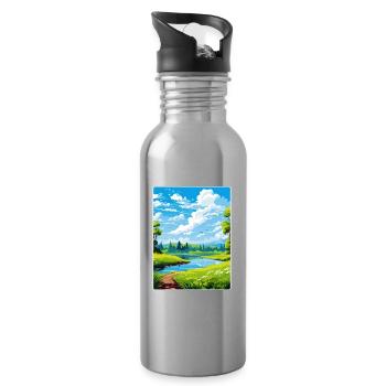 Donau Auen Deutschland Reiseposter Souvenir Farbe WP - Trinkflasche mit integriertem Trinkhalm - Lightsilver - Rechts