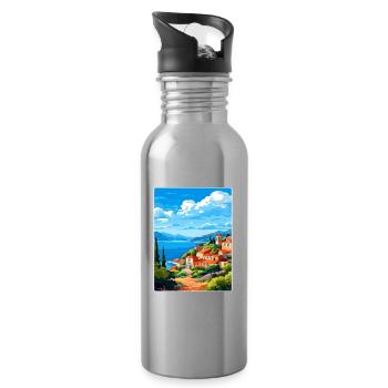 Samos Greece Travel Poster Souvenir Postcard Paint - Water bottle with straw - silver - Right