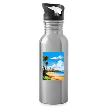 Costa Dorada Spanien Reise Poster Souvenir Farbe WP - Trinkflasche mit integriertem Trinkhalm - Lightsilver - Rechts