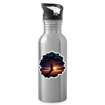 Sonnenuntergangsbaum Sticker - Trinkflasche mit integriertem Trinkhalm - Lightsilver - Rechts