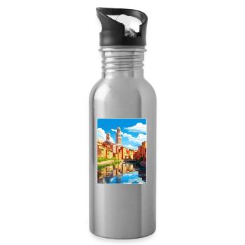 Girona Spain Travel Poster Souvenir Postcard Paint - Water bottle with straw - silver - Right