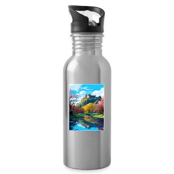 Edinburgh Schottland Reise Poster Souvenir Farbe WP - Trinkflasche mit integriertem Trinkhalm - Lightsilver - Rechts