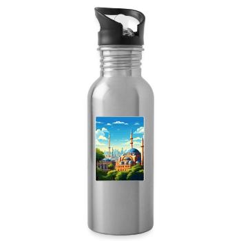 Istanbul Turkey Travel Poster Souvenir Paint WPA - Water bottle with straw - silver - Right