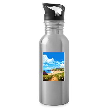 Holywell Bay Cornwall England Travel Poster Card - Water bottle with straw - silver - Right