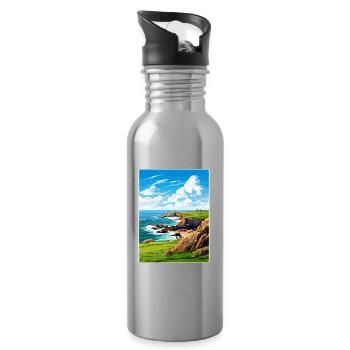 Lands End Cornwall England Travel Poster Souvenir - Water bottle with straw - silver - Right