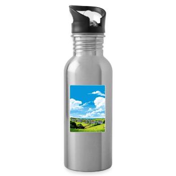 Crantock Cornwall England Travel Poster Souvenir - Water bottle with straw - silver - Right