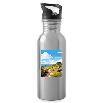 Lands End Cornwall England Travel Poster Souvenir - Water bottle with straw - silver - Right