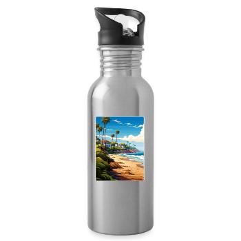 Malibu California Travel Poster Souvenir Paint WPA - Water bottle with straw - silver - Right