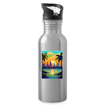 Miami Floride voyage affiche Souvenir peinture WPA - Gourde avec paille intégrée - argent clair - Droite