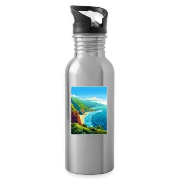Na Pali Coast Hawaii Voyage Poster Souvenir WPA - Gourde avec paille intégrée - argent clair - Droite