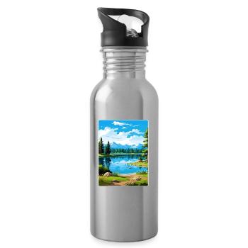 Big Bear Lake California Travel Poster Souvenir - Water bottle with straw - silver - Right