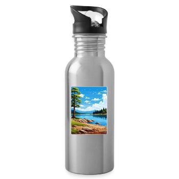 Big Bear Lake California Travel Poster Souvenir - Water bottle with straw - silver - Right